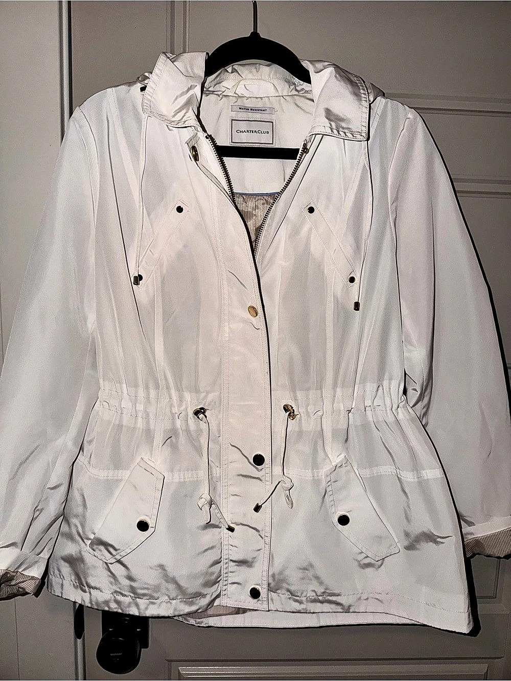 Charter Club White Hooded Utility Jacket Size Small Like New